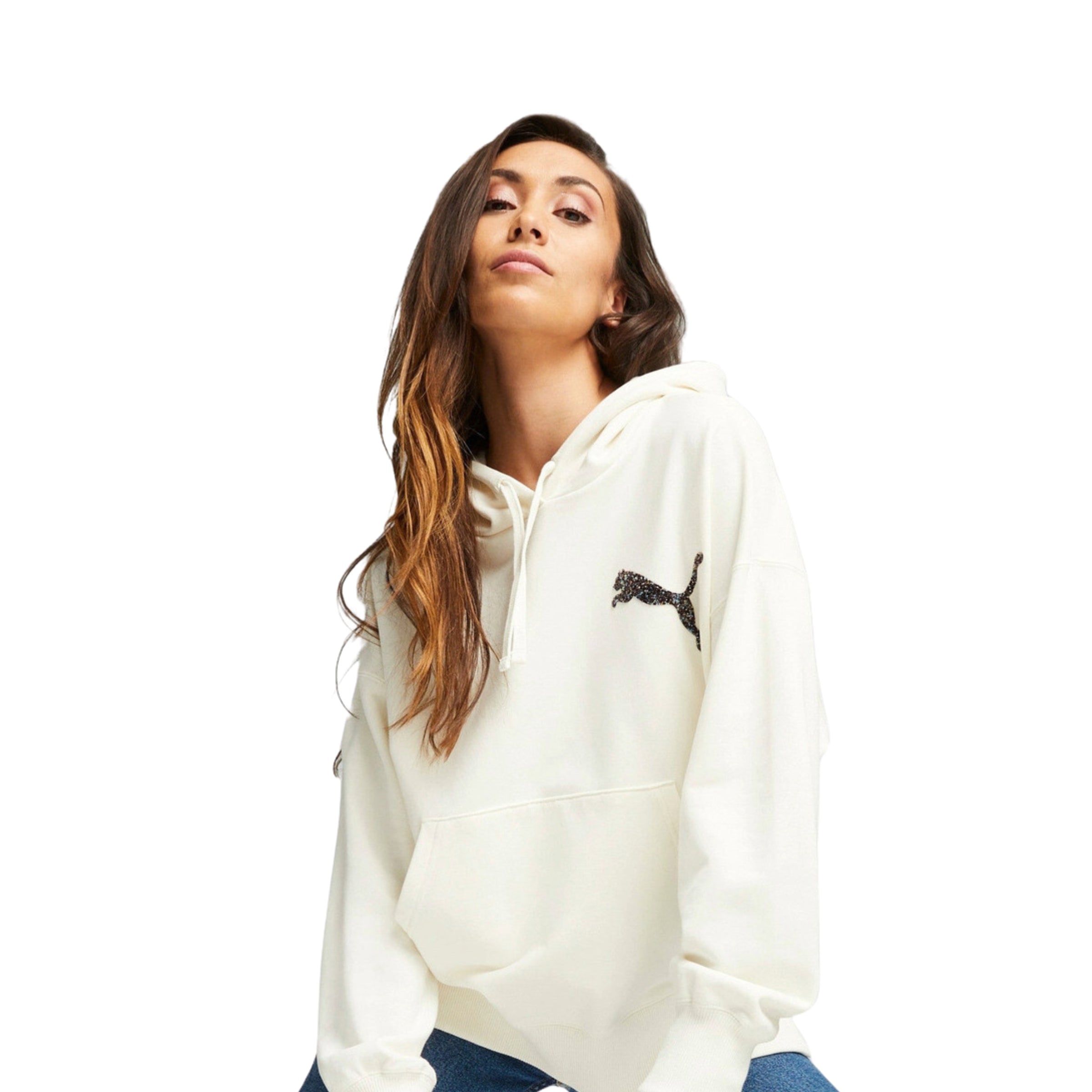 Puma Lds Sweater Swarovski Crystals Hoodie White